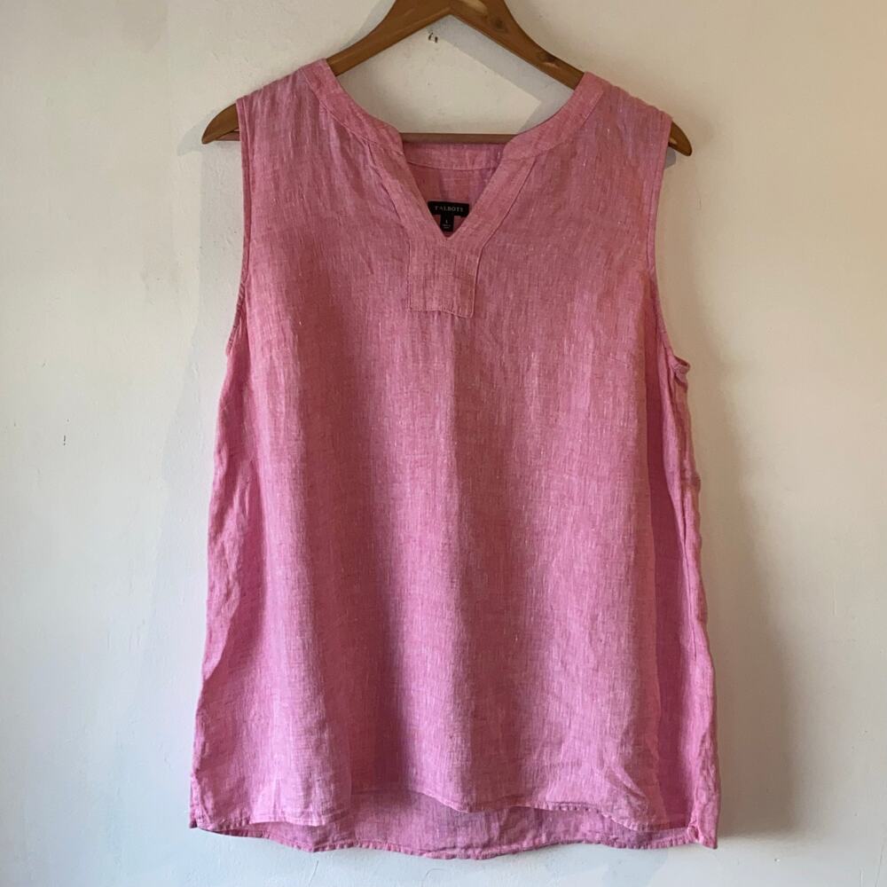 Talbots Pink Linen Sleeveless V-Neck Blouse